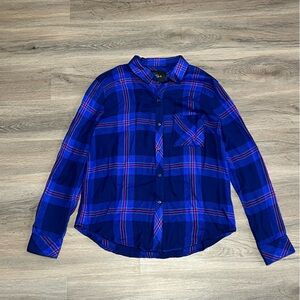 Rails XS Button Up Shirt Hunter Ultraviolet Magenta Blue Flannel Plaid Rayon